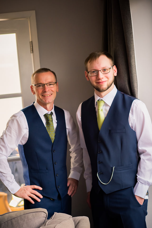 Image of the groom and his father on his wedding day at Mere brook House.