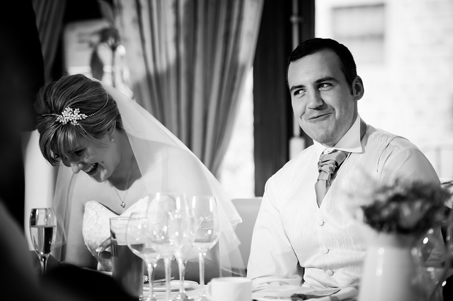 Bride and Groom at Reception by North Wales Wedding Photographer Celynnen Photography