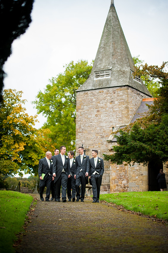 Groom and Ushers outside Church by North Wales Wedding Photographer Celynnen Photography