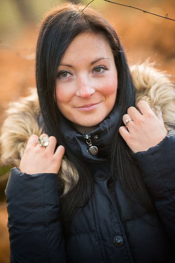 Portrait of engaged woman on her pre wedding photoshoot in Delamere Forest.