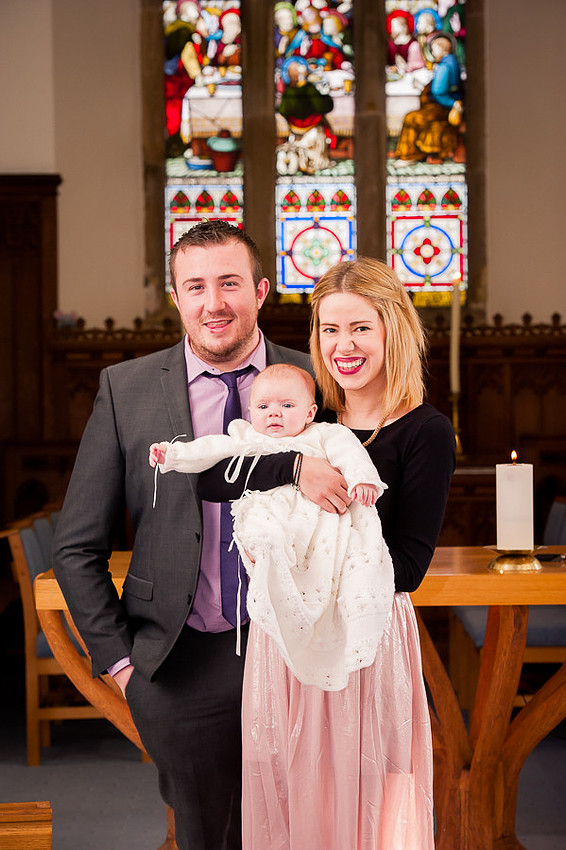Amelia pictured with friends after the Christening service by Celynnen Photography.