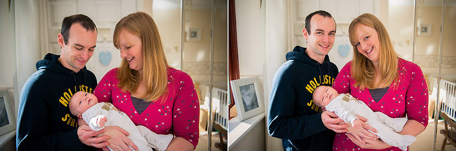 Family portraits including mum, dad and newborn baby.