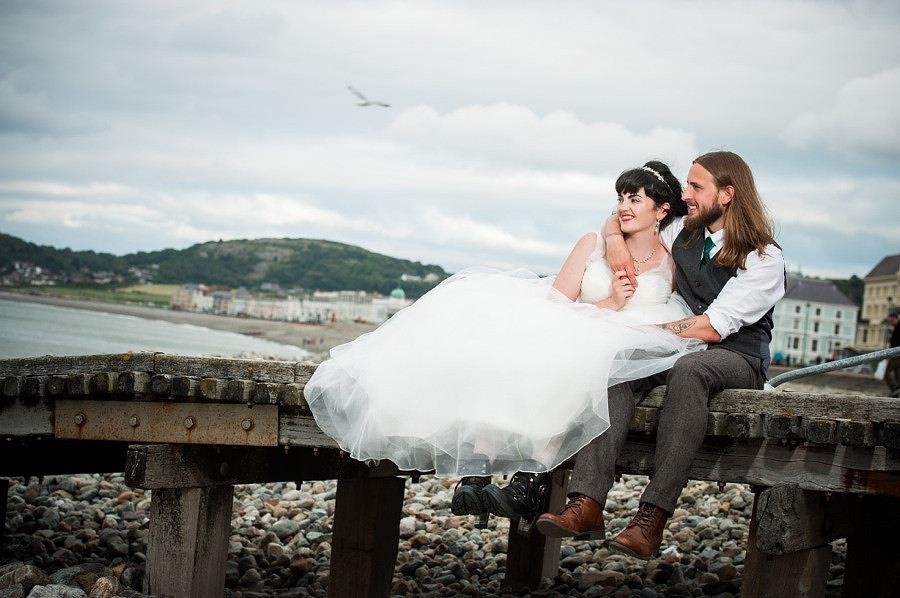 Bride and groom on their wedding day in llandudno by North Wales wedding photographer, Celynnen Photography