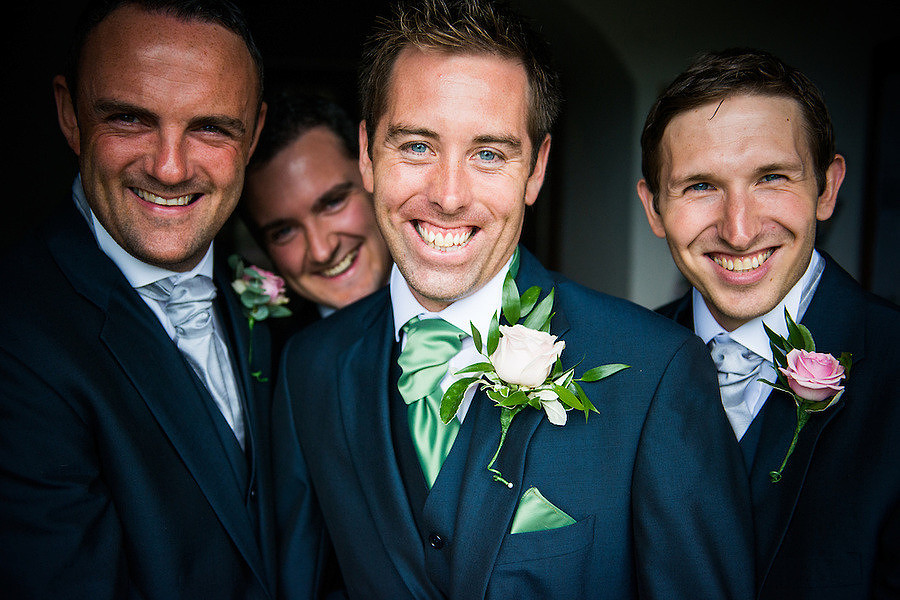 Groom, the best man, and the ushers at a wedding at Llyndir Hall.