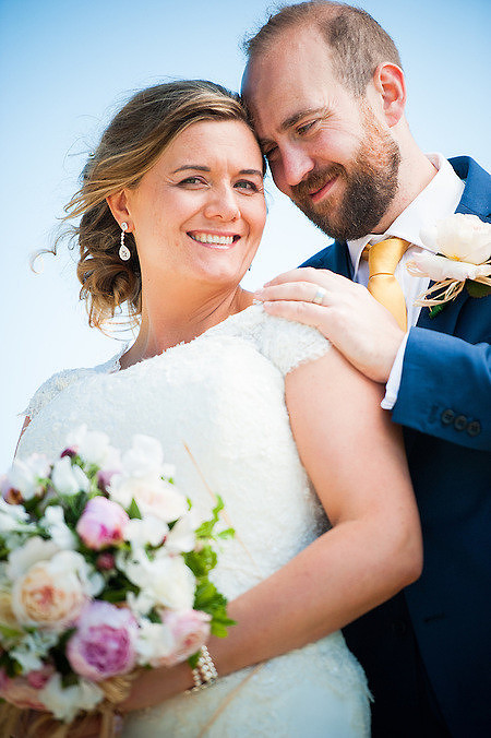 Bride and groom portrait at a wedding in Anglesey.