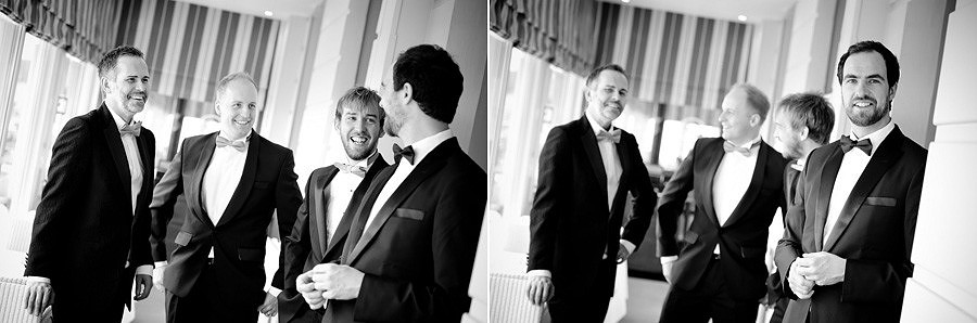 The groom, his best man and ushers at the St-Georges Hotel, Llandudno by Celynnen Photography