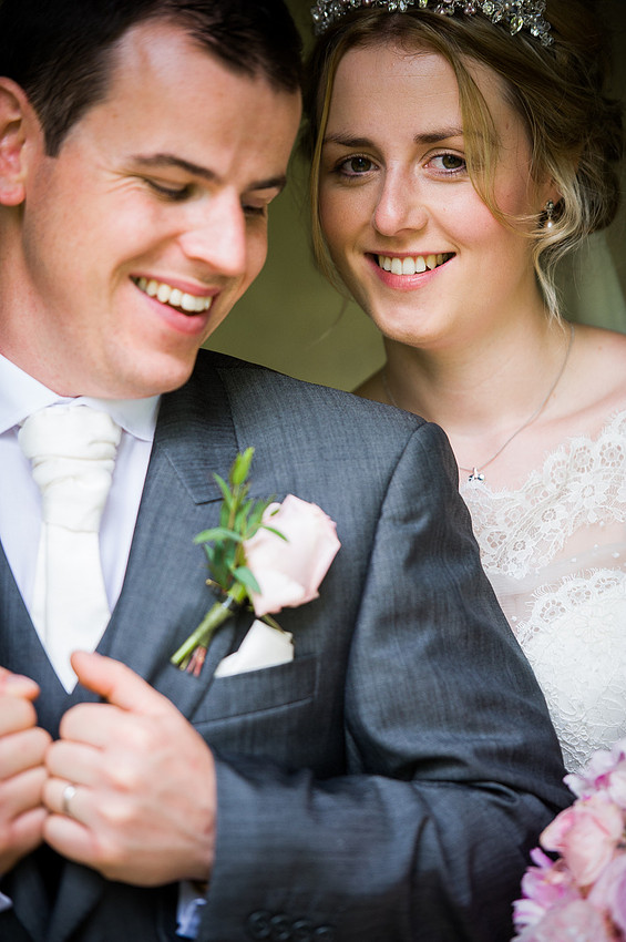 Bride and groom portrait at a wedding at Chateaux Rhianfa, Anglesey. Wedding Photographer, Celynnen Photography