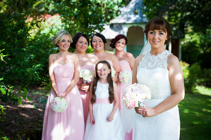 bride and her bridesmaids at a wedding in Chateaux Rhianfa, Anglesey. Wedding Photographer, Celynnen Photography