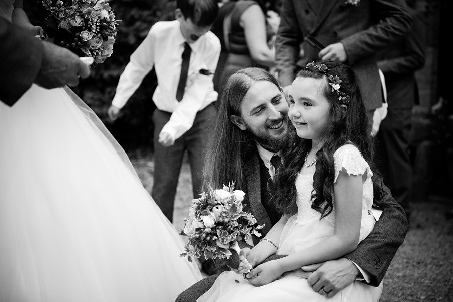 Father and daughter at a wedding at Gwydir Castle, Conwy. North Wales Wedding photographer, Celynnen Photography
