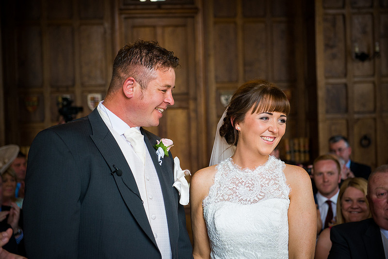 A happy bride and groom at a wedding in Chateaux Rhianfa, Anglesey. Wedding Photographer, Celynnen Photography