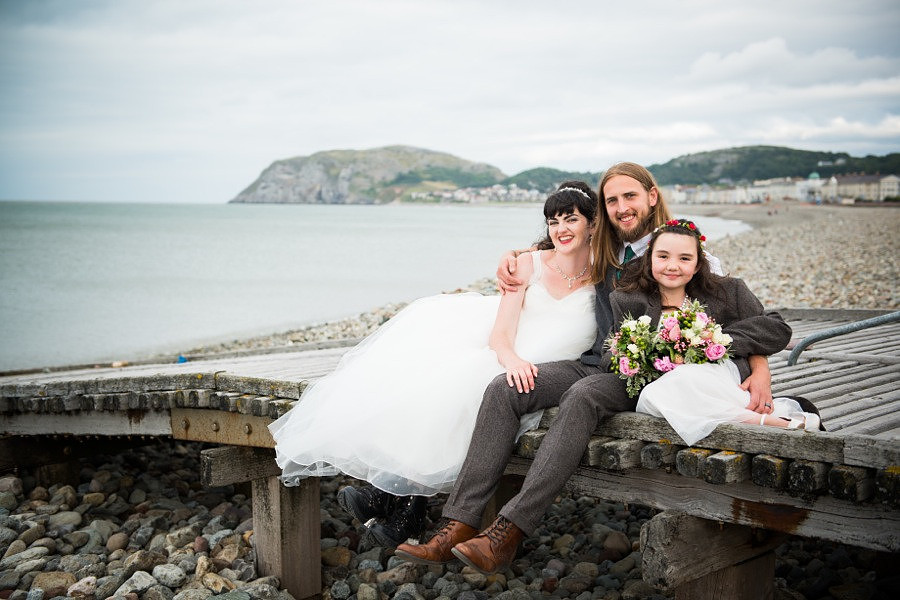 Family photo at a wedding in Llandudno.