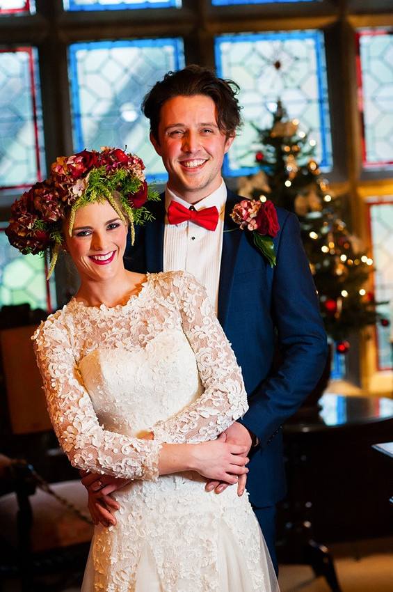 Bridal portrait photography at Bodysgallen Hall, Llandudno by Celynnen Photography. Dress by Diane Harbridge, flowers by Scent with Love.