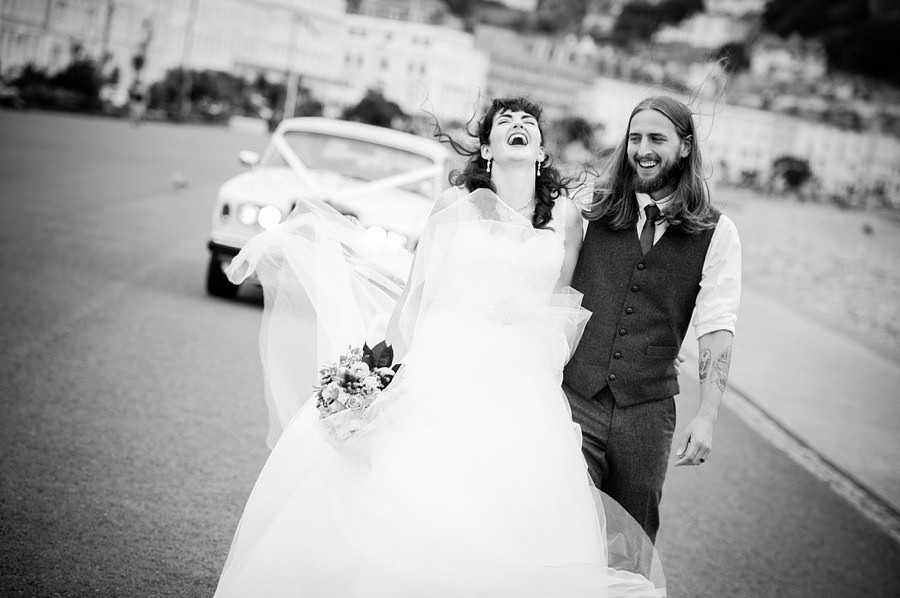Bride and groom in llandudno on their wedding day. North Wales wedding photographer, Celynnen Photography