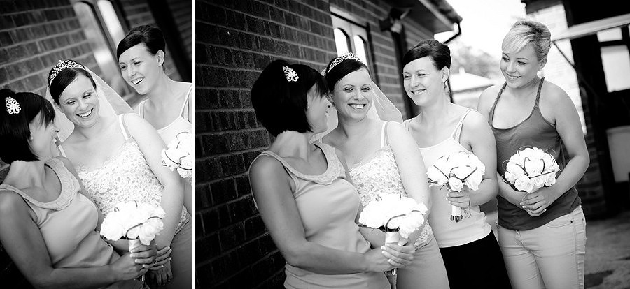 bride and bridesmaids at her house