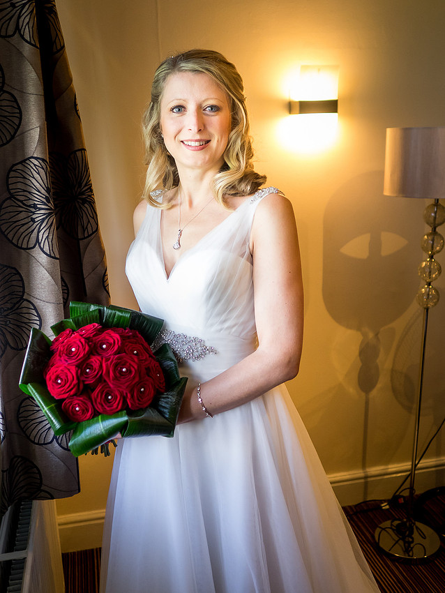 Portrait of the bride on her wedding day in Davenham, Cheshire.