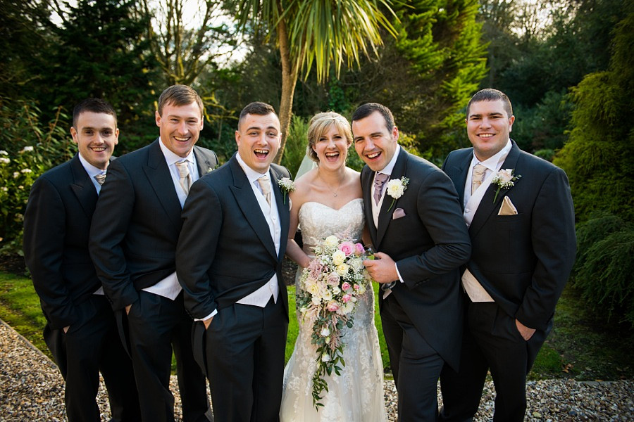Bride with Groom, Best Man and Ushers by North Wales Wedding Photographer Celynnen Photography