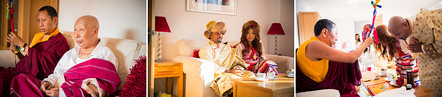 The bride and groom during their traditional tibetan buddhist wedding ceremony in oswestry, shropshire