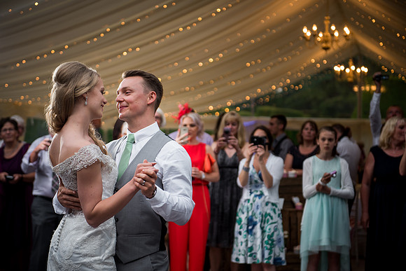 Bride and Groom sharing their first dance as a married couple in Bodrhyddan Hall in Flintshire