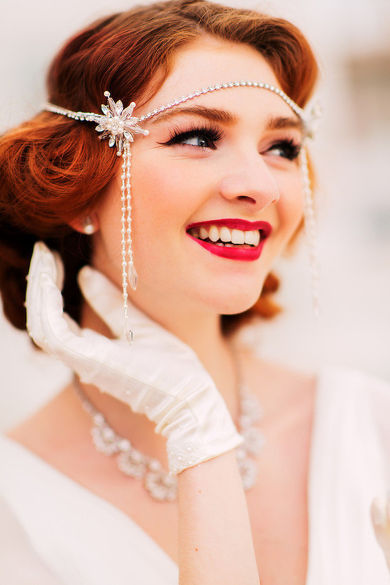 A happy portrait of a vintage style bride (Ioan Said / Celynnen Photography)