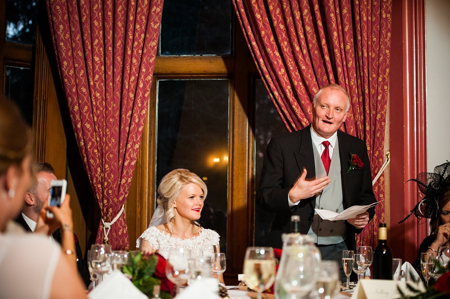 Father of the bride giving his speech at a wedding at Ruthin Castle.
