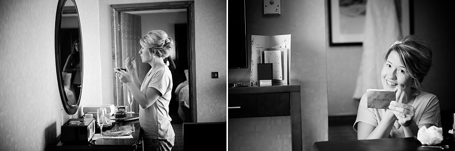 The bride getting ready for her wedding at the Deganwy Quay. Wedding Photographer: Celynnen Photography