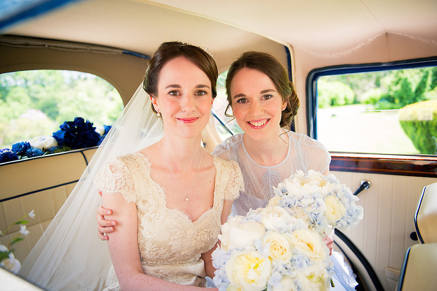 A bride and her bridesmaid before the wedding, at Plas Hafod.