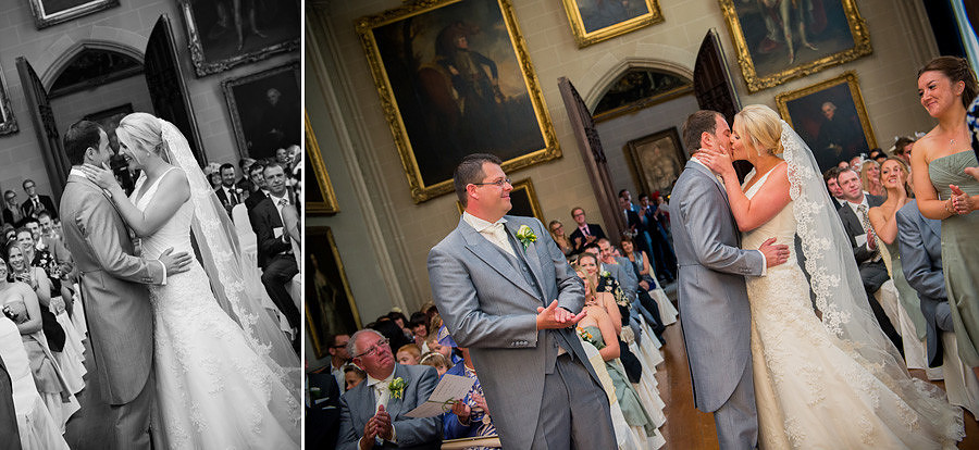 bride and groom kissing at wedding in plas newydd anglesey