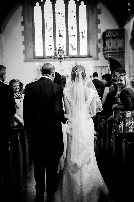 Bride Walking Down the Aisle with her Father by North Wales Wedding Photographer Celynnen Photography