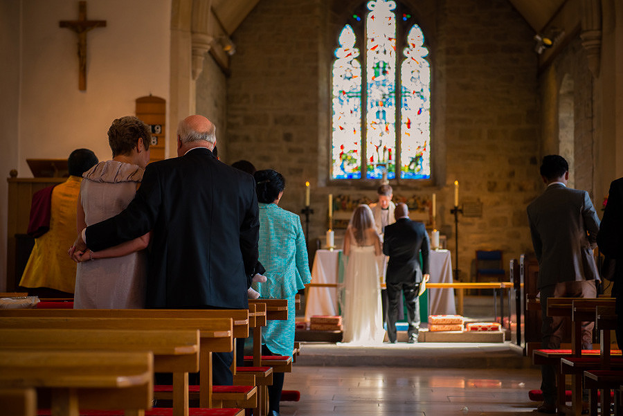 wedding guests in a church wedding in oswestry, shropshire