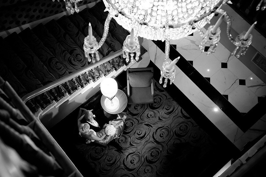 Cuddling under the chandelier at the Chester Grosvenor