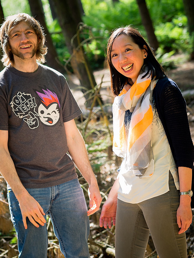 Photograph of Dan & Lisa smiling & relaxed in Delamere Forest. Celynnen Photography. Pre Wedding Shoot. Dan & Lisa
