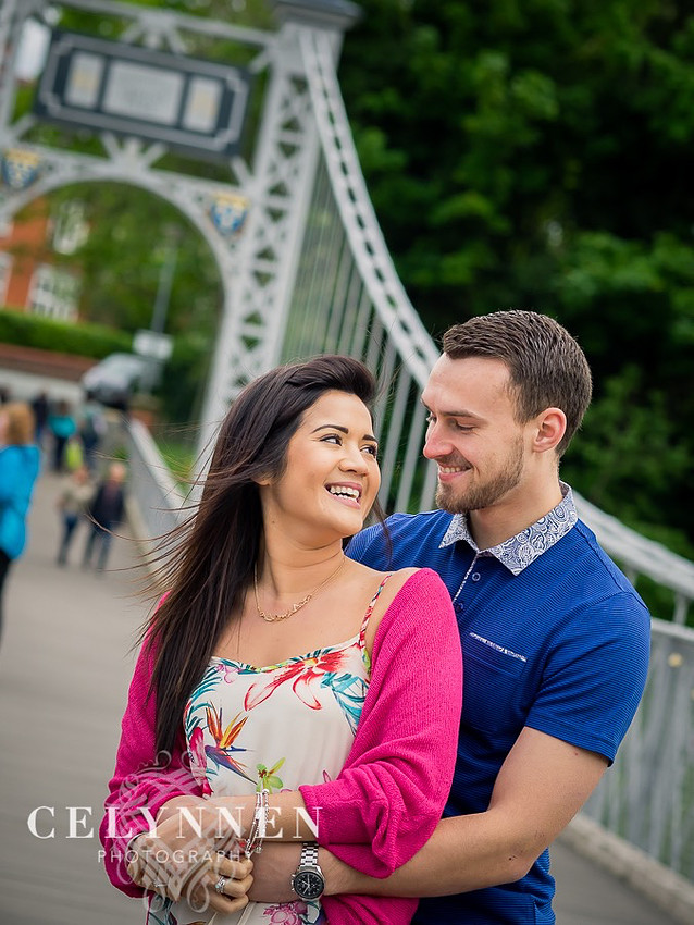 Celynnen Photography. Pre Wedding Shoot for Vanessa & Ash, photographed on the swing bridge over the River Dee, Chester.