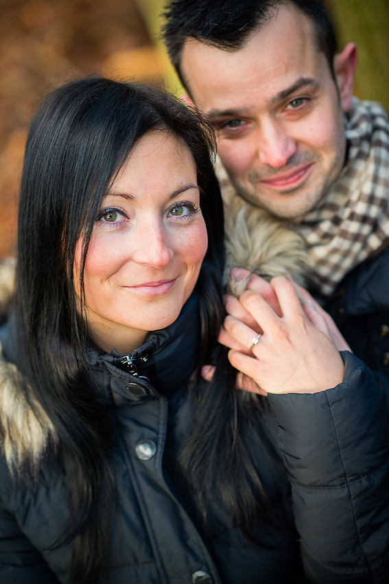Portrait of an engaged couple on their pre wedding photoshoot in Delamere Forest with Celynnen Photography.