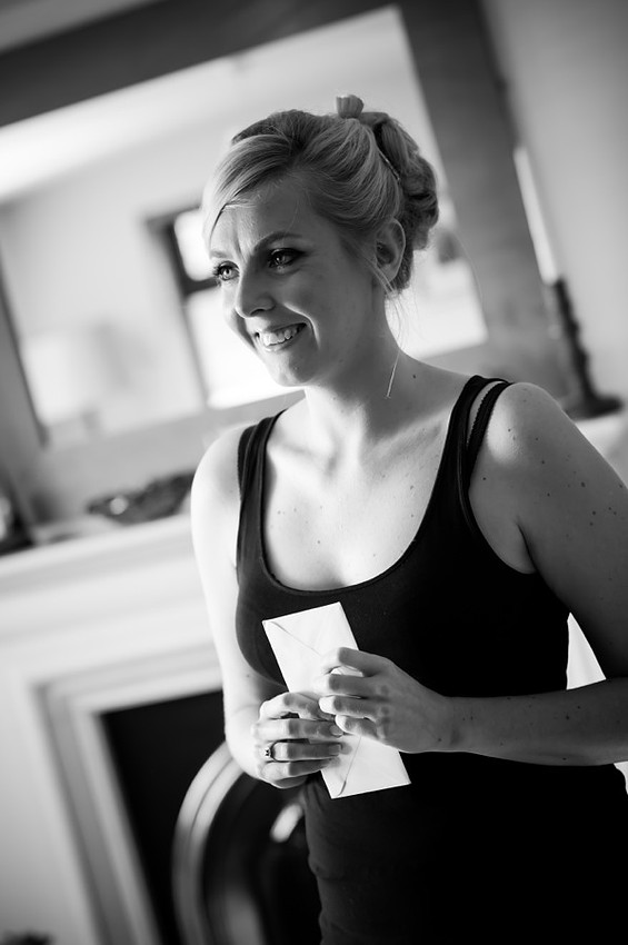 Bride smiling on the morning of her wedding day by North Wales Wedding Photographer Celynnen Photography