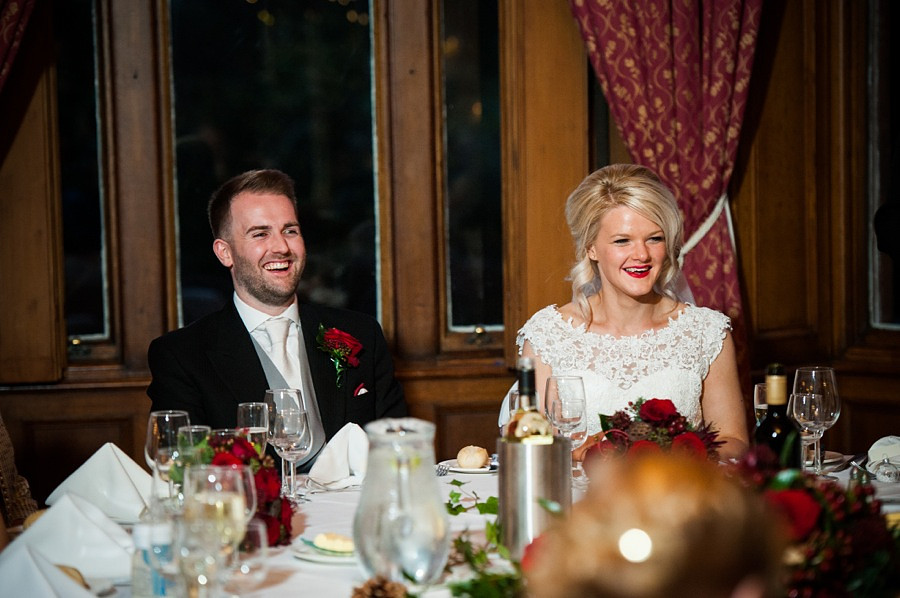 Bride and Groom at their evening reception by photographer Celynnen Photography