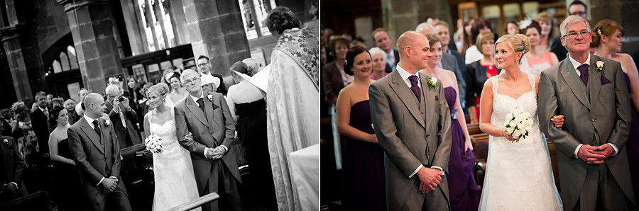 The bride and groom during the wedding ceremony at the St-Giles Church, Wrexham
