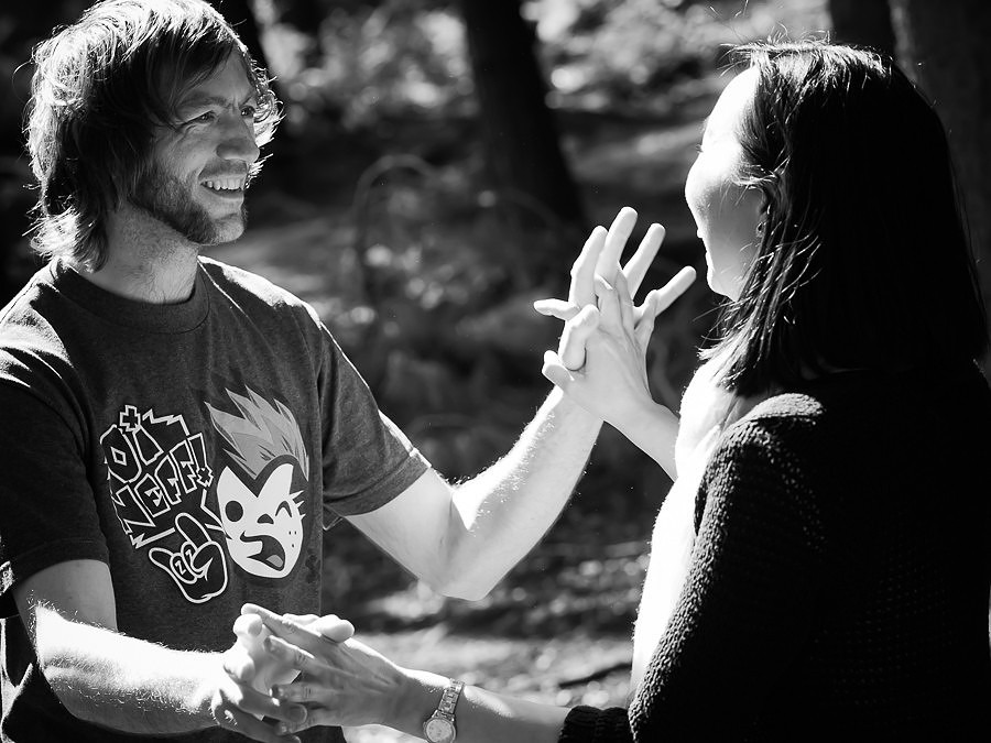 Black & White photograph of Dan & Lisa, totally relaxed in Delamere Forest. Celynnen Photography. Pre Wedding Shoot. Dan & Lisa