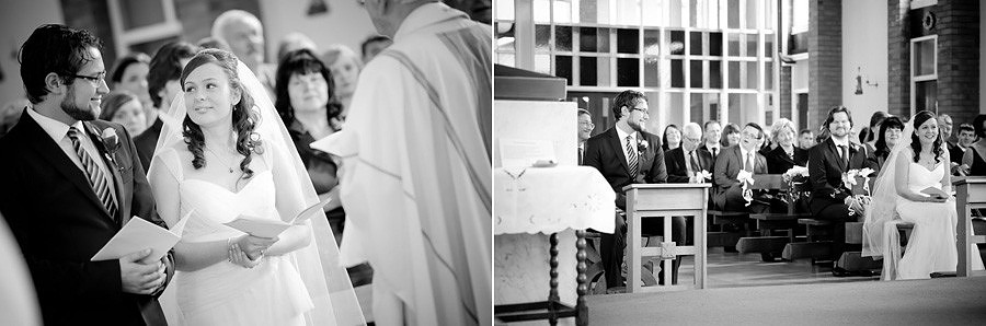 The bride and groom during the wedding ceremony at the Catholic Church in Llandudno Junction