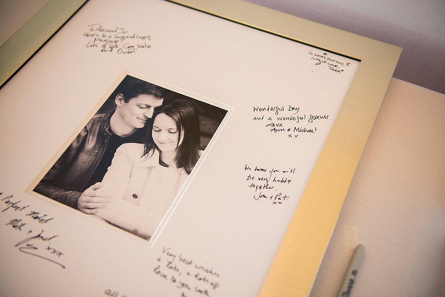 Jo and alec signing board from their wedding at Plas Hafod