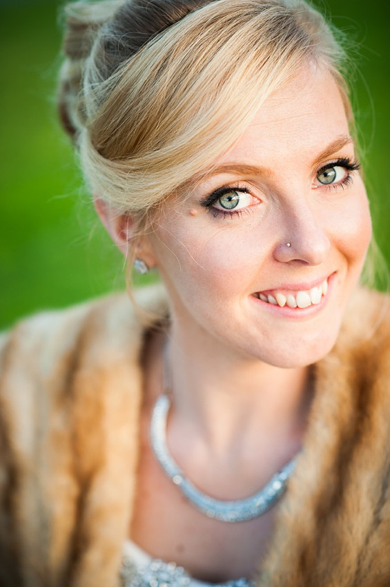 Bride smiling in  portrait shot by North Wales Wedding Photographer Celynnen Photography
