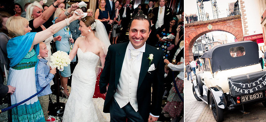 bride and groom with wedding car at the chester grosvenor