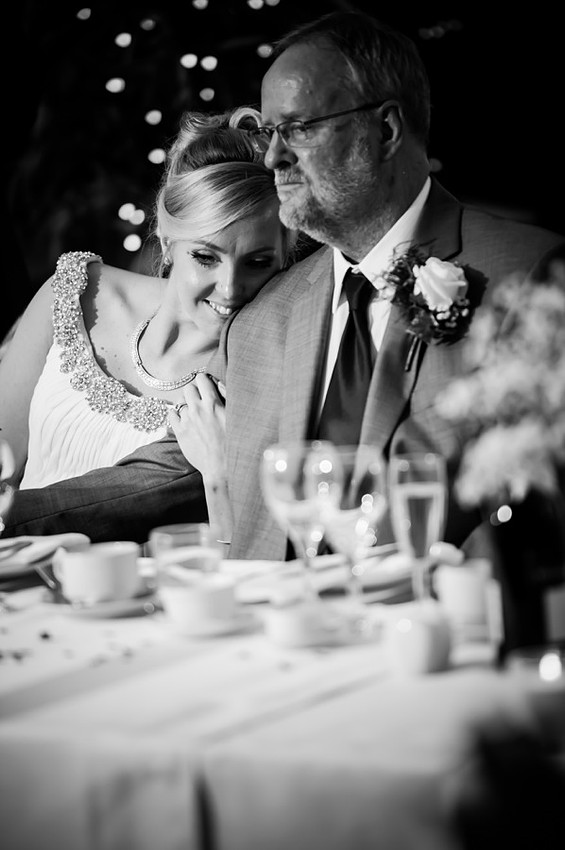 Bride hugging Father by North Wales Wedding Photographer Celynnen Photography