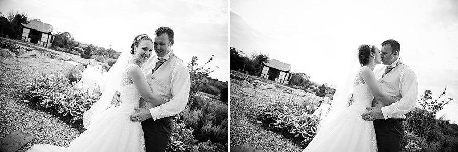 Black and white images of the bride and groom outside the Grosvenor Pulford