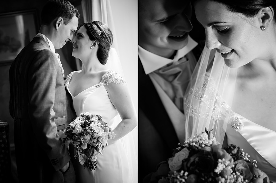 Black and white image of the bride and groom at their wedding reception at Tros-yr-Afon, Anglesey. Wedding Photographer, Celynnen Photography