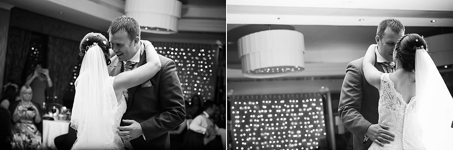 Black and white images from the first dance at a wedding at Grosvenor Pulford