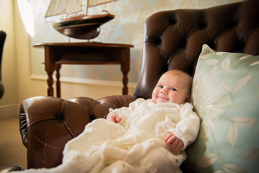 Amelia after she has been Christened, taken by Cellynnen Photography at Trearddur Bay Hotel