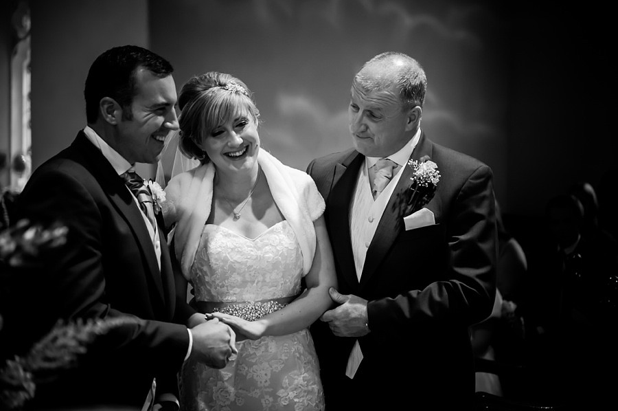 Bride with Groom and her Father by North Wales Wedding Photographer Celynnen Photography