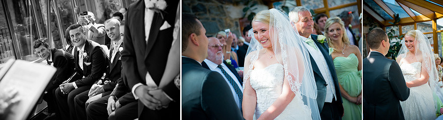 The wedding ceremony in the conservatory at Seiont Manor, Caernarfon. Wedding photographer: Celynnen Photography