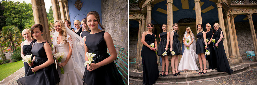 The bride and her bridesmaids at Portmeirion. Wedding Photographer: Celynnen Photography