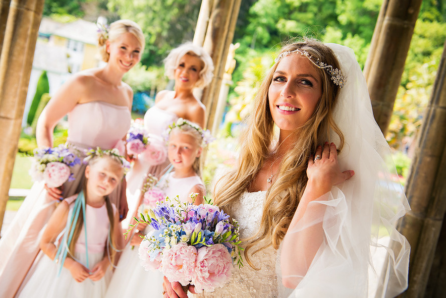 Bride and her bridesmaids in portmeirion. Wedding photography by Celynnen Photography